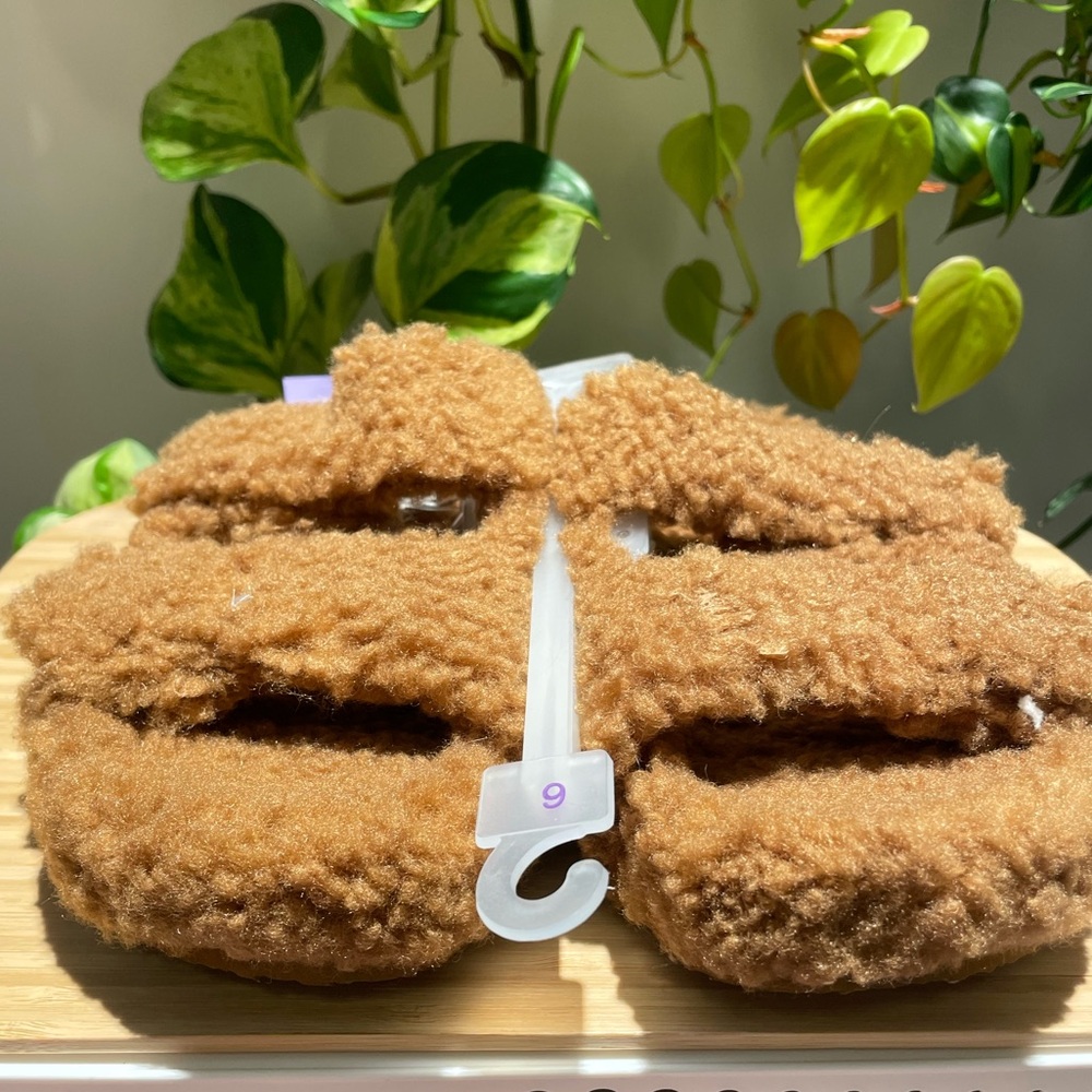 Fuzzy double strap sandal / slippers